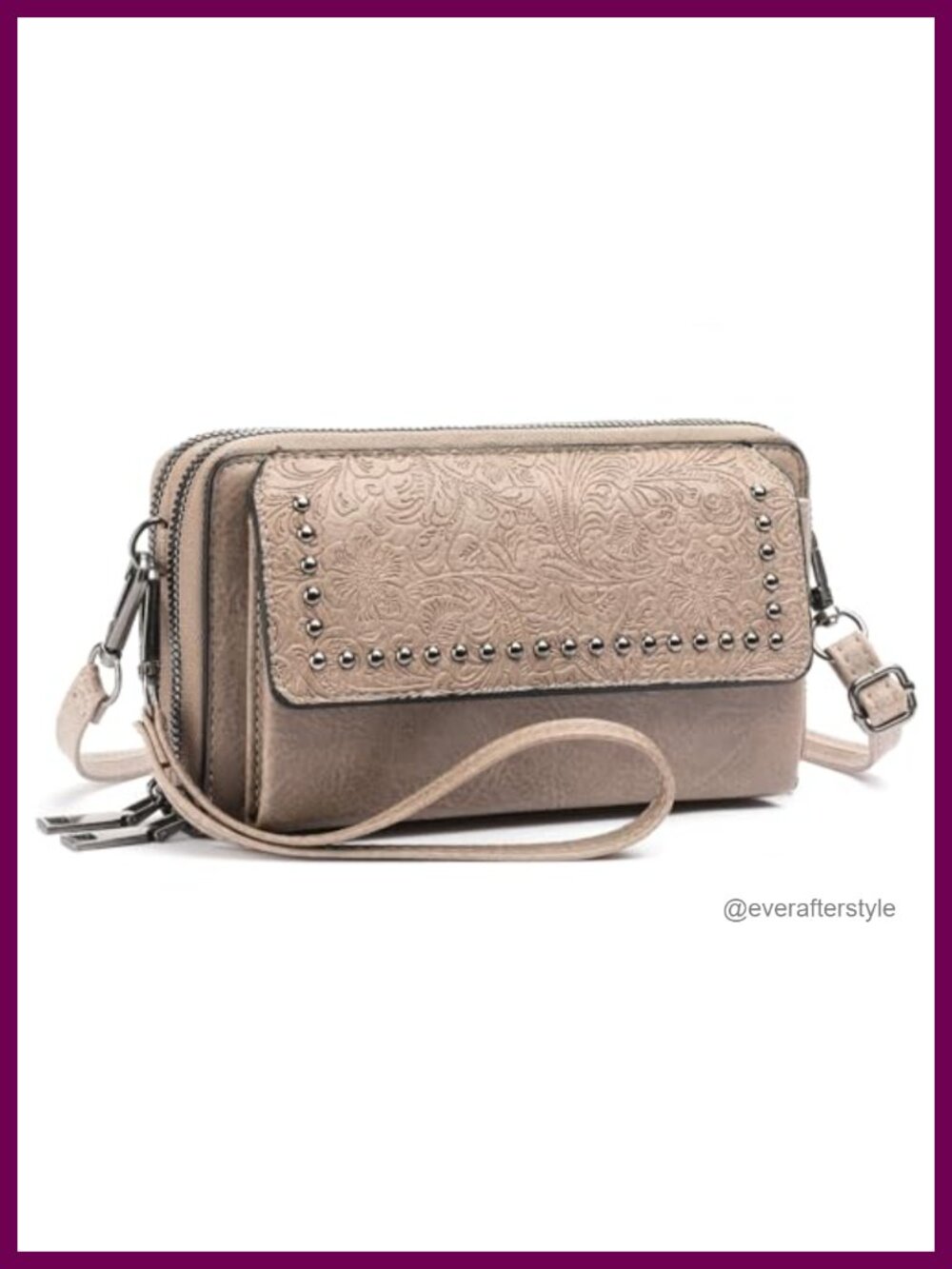 PU Leather Crossbody Bag Wristlet Wallet with Zip Around 2 Straps